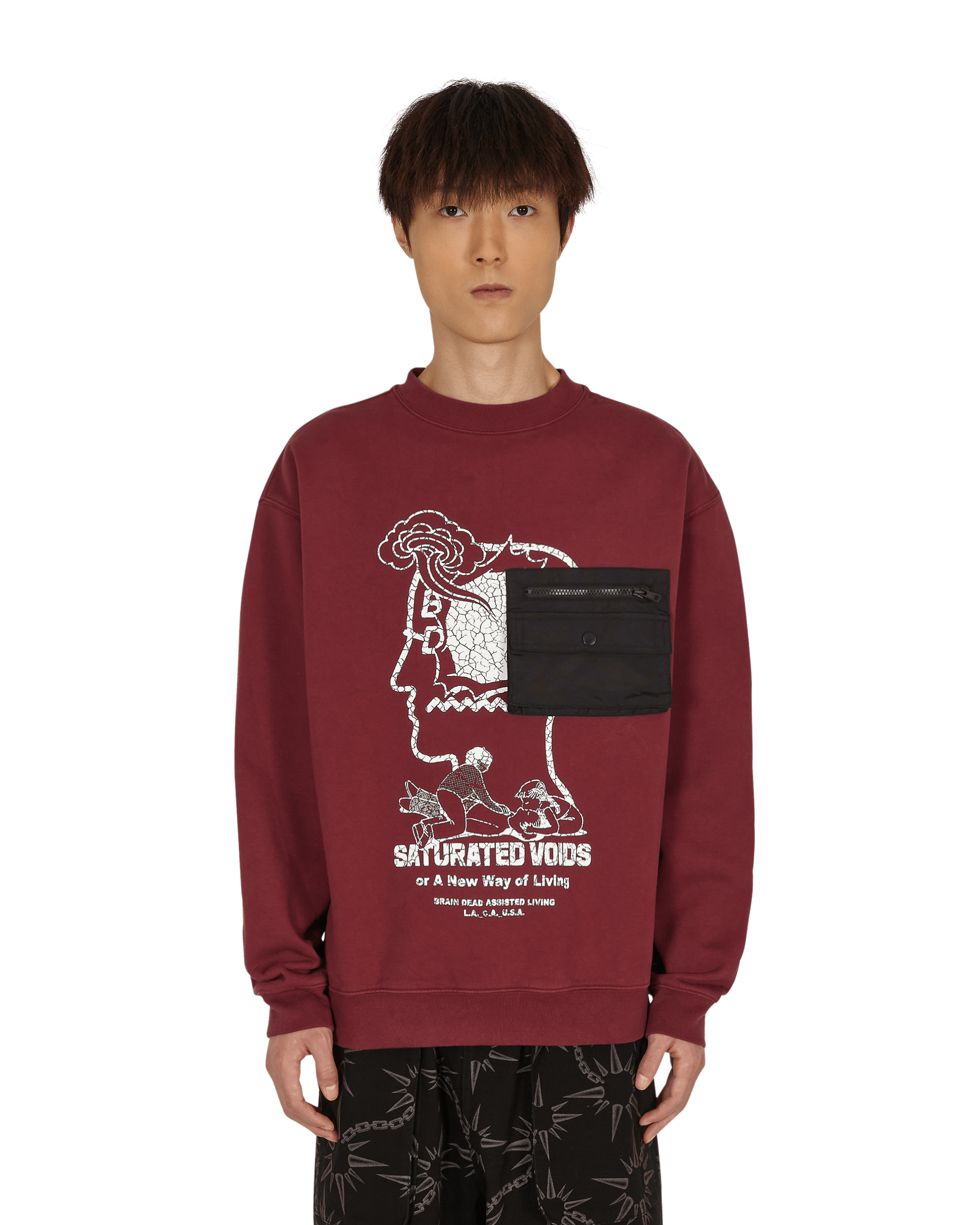 Brain Dead Saturated Voids Vintage Wash Burgundy Sweatshirts Crewneck BDF21T10002098 RD05