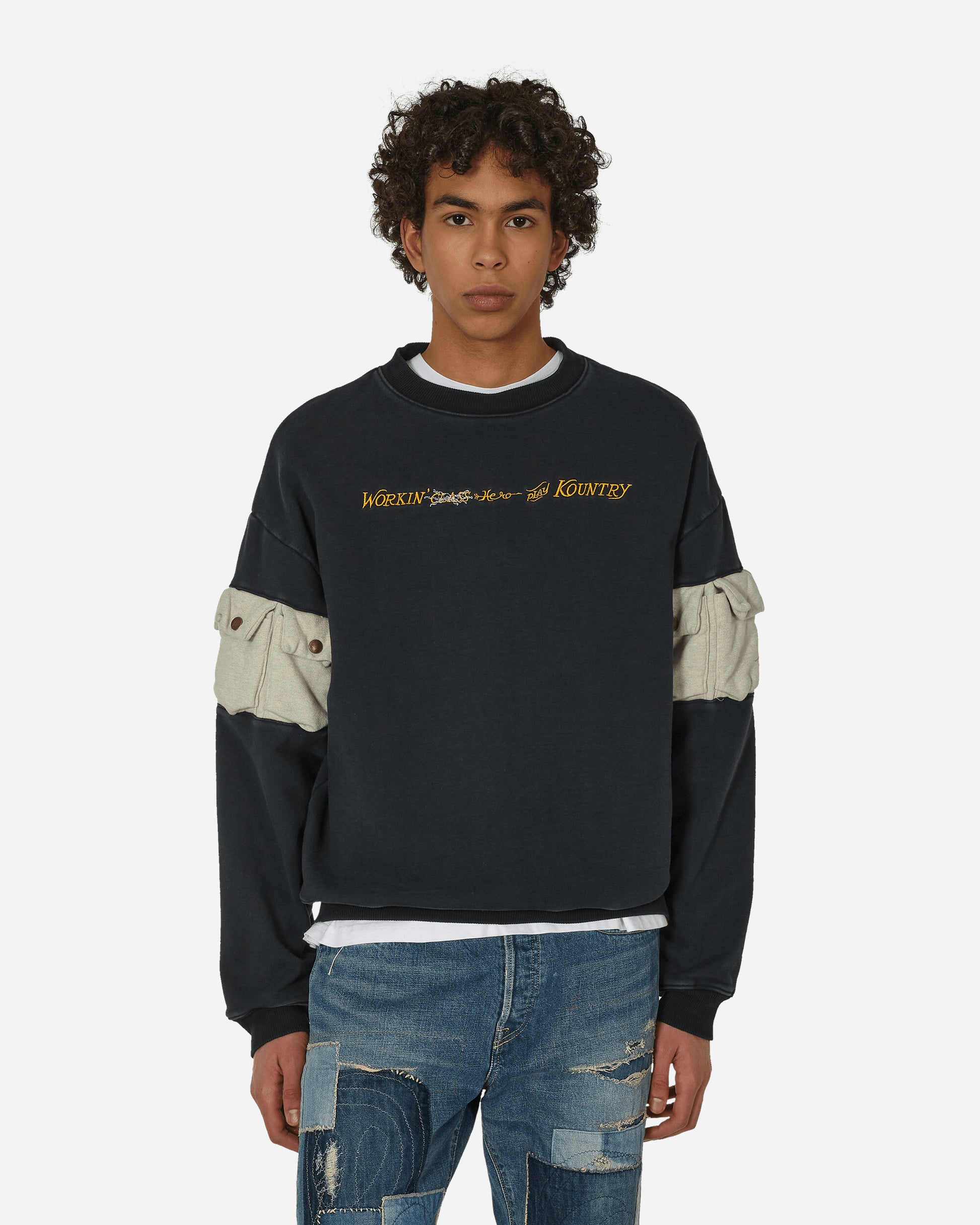 KAPITAL Swt Knit 2Tones Nickle"8" Sleve Swt (Working Embroidery) Black Sweatshirts Crewneck K2310LC127 1