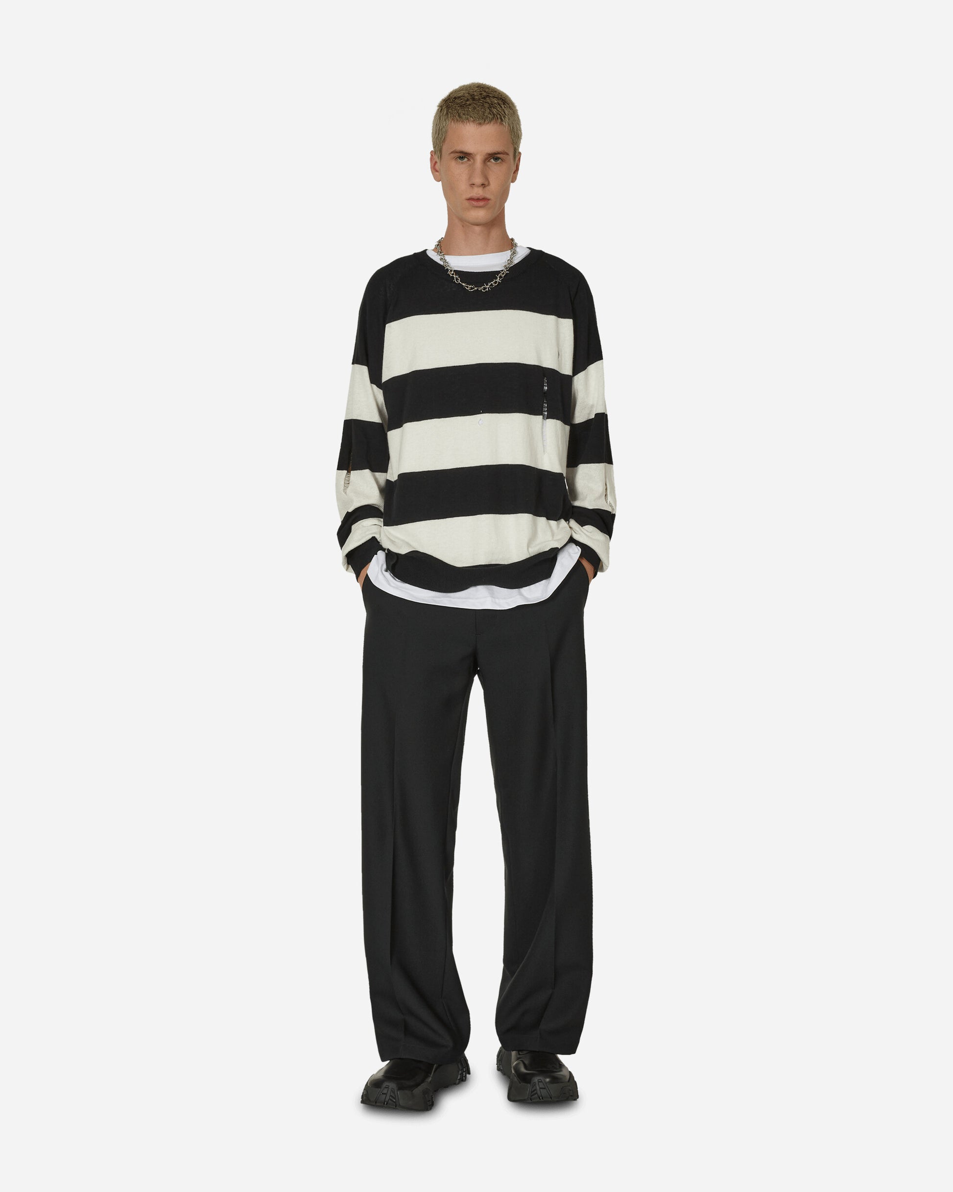 Peel & Lift Peel & Lift  X Slam Jam Damaged Stripe Jumper Black/White Knitwears Sweaters PL23-K004 002