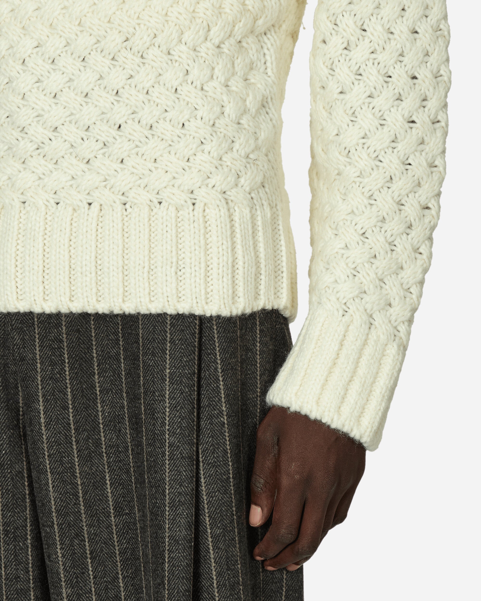 AMOMENTO Mens Crochet Knit Pullover Ivory Knitwears Sweaters AM23FWM07KN 001