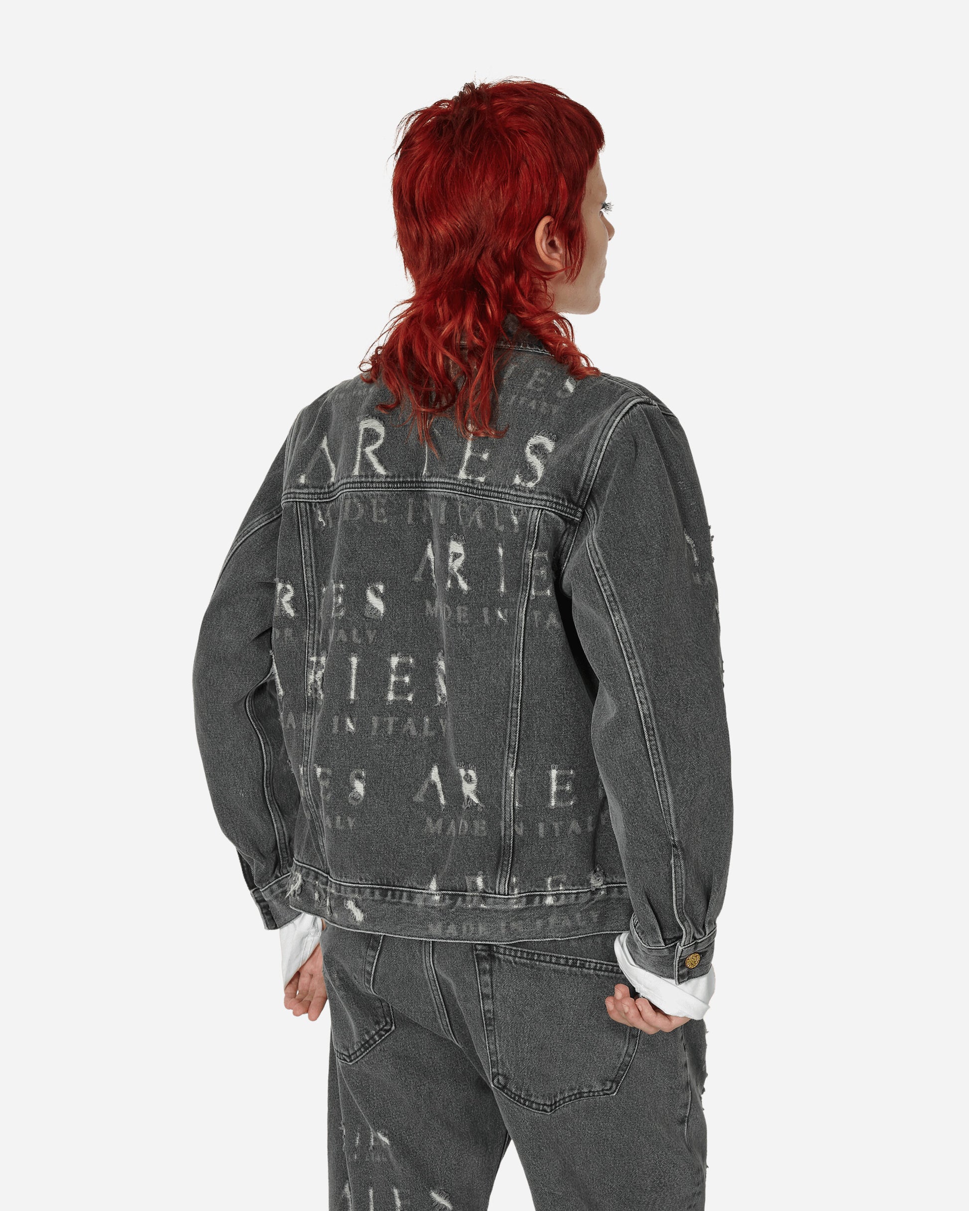 Aries Destroyed Zip Through Jean Jacket Black Coats and Jackets Denim Jackets FUAR71303 BLK