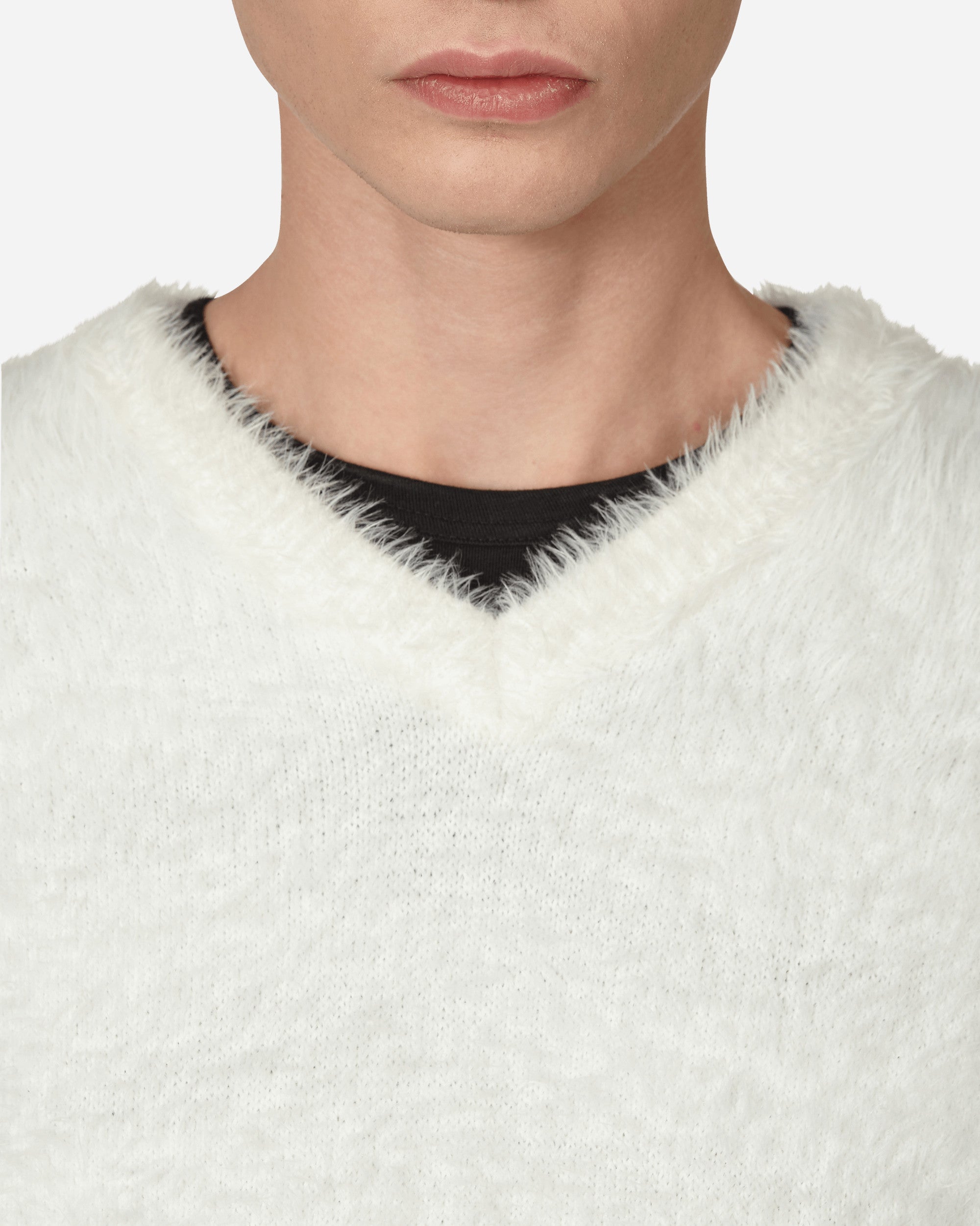 ERL Vneck Hairy Sweater White Knitwears Sweaters ERL05N010 1