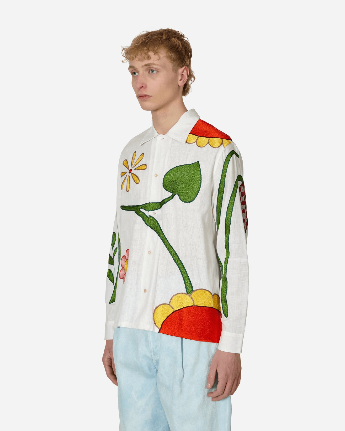 Sky High Farm Unisex Boticelli Embroidered Flower Shirt Woven White Shirts Longsleeve Shirt SHF03B001 2