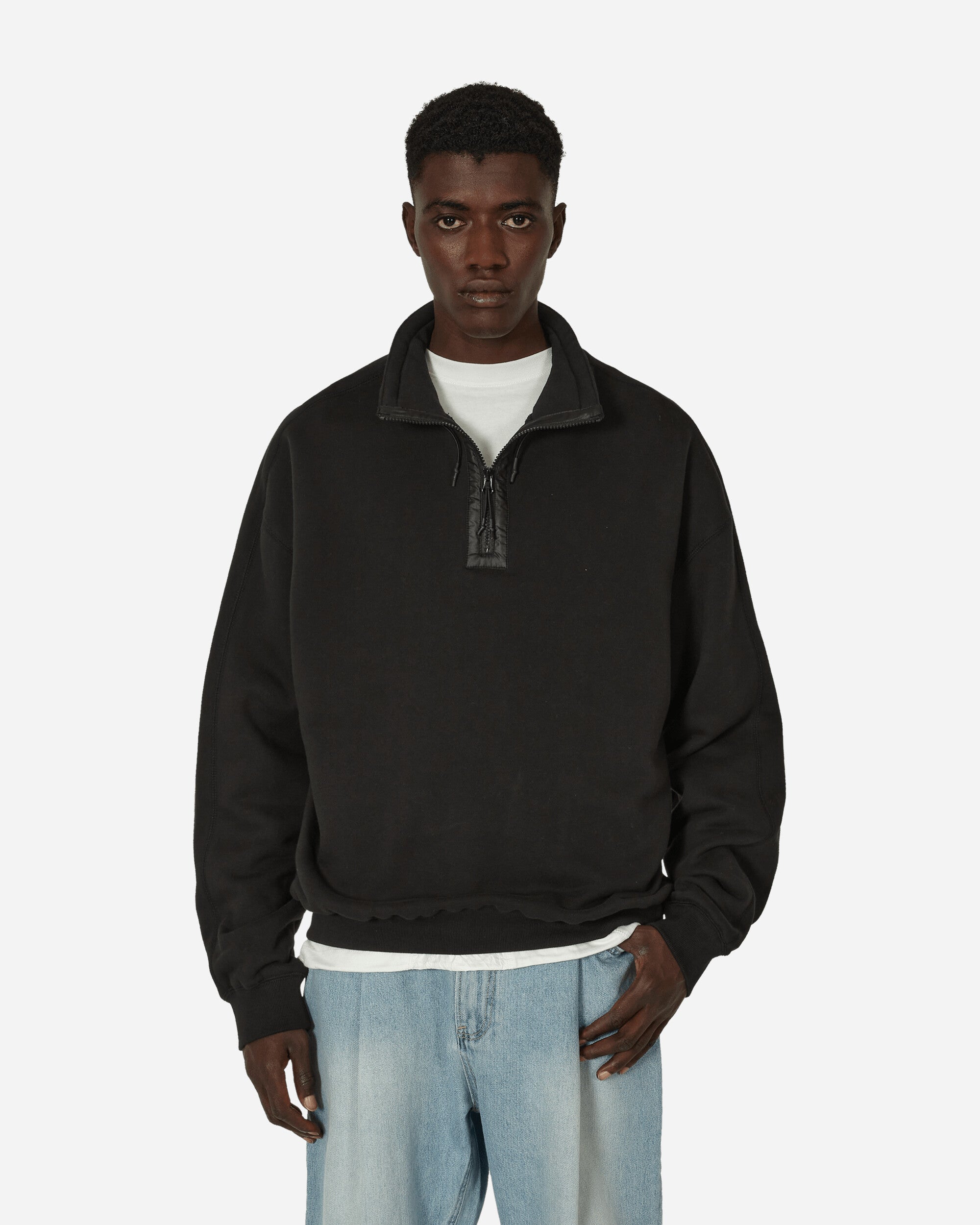Stand Collar Half Zip Sweatshirt Black